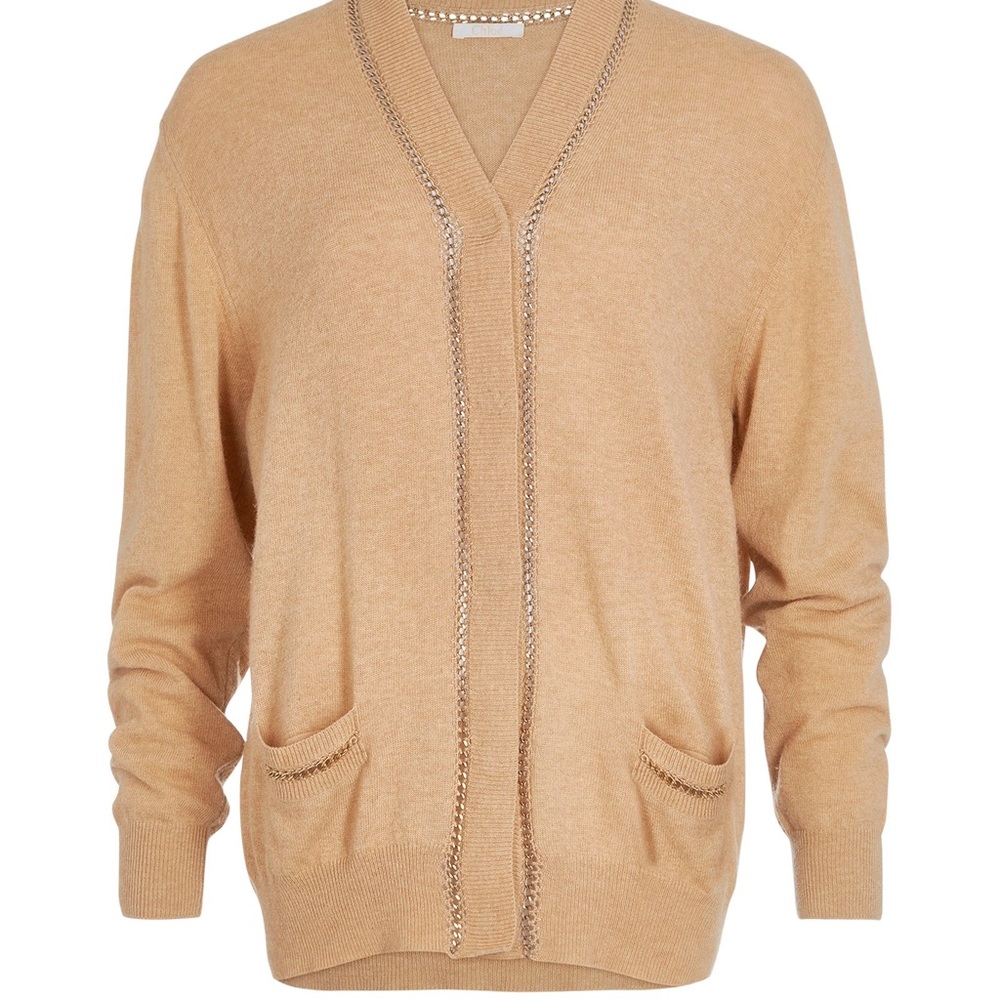 Chloe Chain detail cardigan in camel L